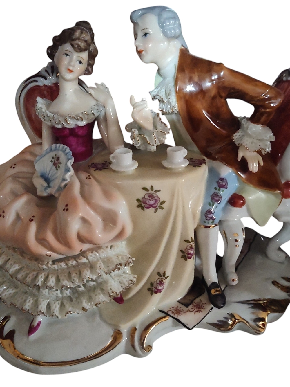 Vintage KPM Victorian Porcelain Couple at Tea Table Figurine. Made In Germany.
